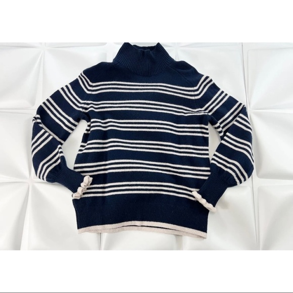 $295 Rebecca Taylor Women Sz XS Navy Blue Striped Merino Wool Turtleneck Sweater - Picture 10 of 13